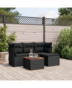 vidaXL 5-cz. zestaw wypoczynkowy do ogrodu, poduszki, czarny rattan PE Dārza mēbeļu komplekti