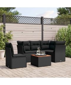 vidaXL 6-cz. zestaw mebli ogrodowych z poduszkami, czarny polirattan Dārza mēbeļu komplekti