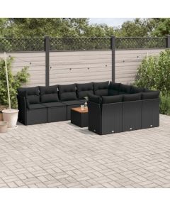 vidaXL 11-cz. zestaw wypoczynkowy do ogrodu, poduszki czarny rattan PE Dārza mēbeļu komplekti