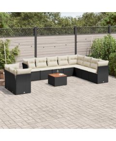 vidaXL 11-cz. zestaw wypoczynkowy do ogrodu, poduszki czarny rattan PE Dārza mēbeļu komplekti