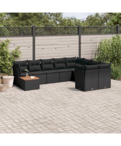 vidaXL 10-cz. zestaw wypoczynkowy do ogrodu, poduszki czarny rattan PE Dārza mēbeļu komplekti