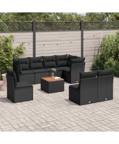 vidaXL 9-cz. zestaw wypoczynkowy do ogrodu, z poduszkami, czarny Dārza mēbeļu komplekti