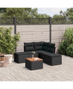 vidaXL 6-cz. zestaw mebli ogrodowych z poduszkami, czarny polirattan Dārza mēbeļu komplekti