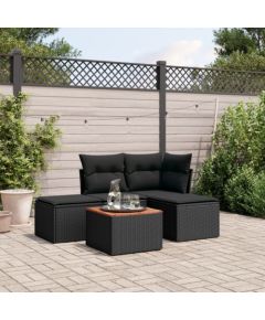 vidaXL 5-cz. zestaw wypoczynkowy do ogrodu, poduszki, czarny rattan PE Dārza mēbeļu komplekti