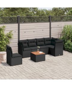 vidaXL 7-cz. zestaw wypoczynkowy do ogrodu, z poduszkami, czarny Dārza mēbeļu komplekti