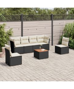 vidaXL 7-cz. zestaw wypoczynkowy do ogrodu, z poduszkami, czarny Dārza mēbeļu komplekti