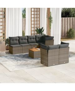 vidaXL 8-cz. zestaw mebli ogrodowych z poduszkami, szary, polirattan Dārza mēbeļu komplekti