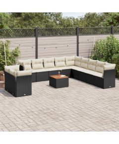 vidaXL 12-cz. zestaw mebli do ogrodu, z poduszkami, czarny, polirattan Dārza mēbeļu komplekti