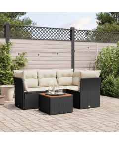 vidaXL 5-cz. zestaw wypoczynkowy do ogrodu, poduszki, czarny rattan PE Dārza mēbeļu komplekti