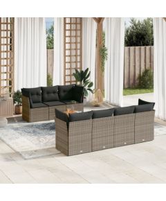 vidaXL 8-cz. zestaw mebli ogrodowych z poduszkami, szary, polirattan Dārza mēbeļu komplekti