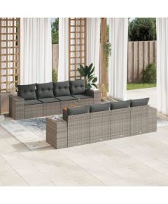 vidaXL 9-cz. zestaw mebli ogrodowych z poduszkami, szary, polirattan Dārza mēbeļu komplekti