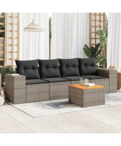 vidaXL 5-cz. zestaw wypoczynkowy do ogrodu, poduszki, szary rattan PE Dārza mēbeļu komplekti