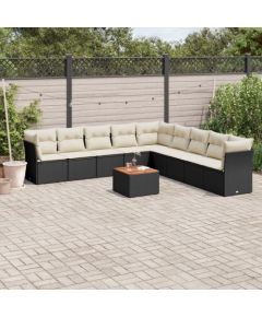 vidaXL 10-cz. zestaw wypoczynkowy do ogrodu, poduszki czarny rattan PE Dārza mēbeļu komplekti