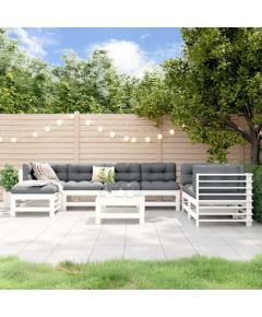 vidaXL 8-cz. zestaw wypoczynkowy do ogrodu, biały, lite drewno sosnowe Dārza mēbeļu komplekti