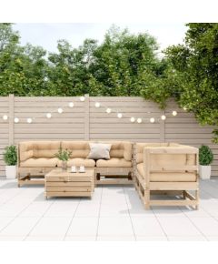 vidaXL 6-częściowy zestaw mebli ogrodowych z poduszkami, lite drewno sosnowe Dārza mēbeļu komplekti