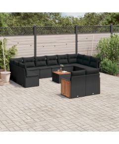 vidaXL 13-częściowy zestaw mebli do ogrodu, poduszki, czarny, rattan PE Dārza mēbeļu komplekti