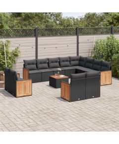 vidaXL 13-częściowy zestaw mebli do ogrodu, poduszki, czarny, rattan PE Dārza mēbeļu komplekti