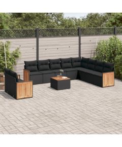 vidaXL 11-częściowy zestaw wypoczynkowy do ogrodu, poduszki czarny rattan PE Dārza mēbeļu komplekti