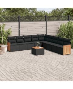 vidaXL 10-częściowy zestaw wypoczynkowy do ogrodu, poduszki czarny rattan PE Dārza mēbeļu komplekti