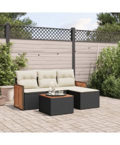 vidaXL 5-częściowy zestaw wypoczynkowy do ogrodu, poduszki, czarny rattan PE Dārza mēbeļu komplekti