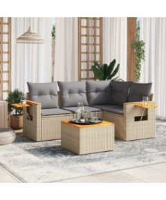 vidaXL 5-częściowy zestaw mebli ogrodowych z poduszkami, beżowy, polirattan Dārza mēbeļu komplekti