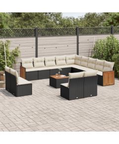 vidaXL 14-częściowy zestaw wypoczynkowy do ogrodu, poduszki czarny rattan PE Dārza mēbeļu komplekti