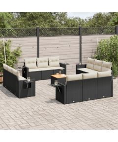 vidaXL 13-częściowy zestaw mebli do ogrodu, poduszki, czarny, rattan PE Dārza mēbeļu komplekti