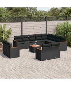 vidaXL 13-częściowy zestaw mebli do ogrodu, poduszki, czarny, rattan PE Dārza mēbeļu komplekti