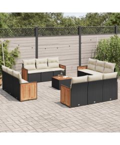 vidaXL 13-częściowy zestaw mebli do ogrodu, poduszki, czarny, rattan PE Dārza mēbeļu komplekti