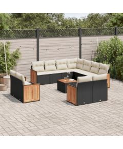 vidaXL 12-częściowy zestaw mebli do ogrodu, z poduszkami, czarny, polirattan Dārza mēbeļu komplekti