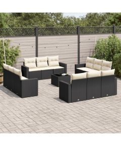 vidaXL 13-częściowy zestaw mebli do ogrodu, poduszki, czarny, rattan PE Dārza mēbeļu komplekti