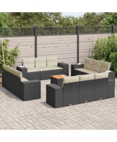 vidaXL 13-częściowy zestaw mebli do ogrodu, poduszki, czarny, rattan PE Dārza mēbeļu komplekti