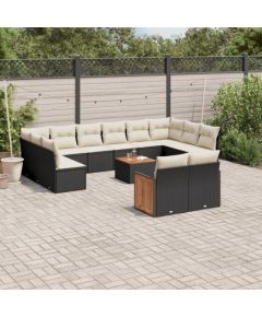 vidaXL 13-częściowy zestaw mebli do ogrodu, poduszki, czarny, rattan PE Dārza mēbeļu komplekti