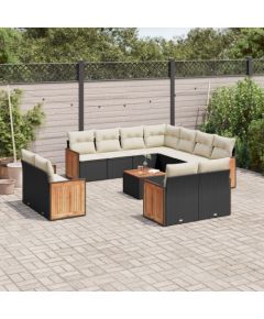 vidaXL 12-częściowy zestaw mebli do ogrodu, z poduszkami, czarny, polirattan Dārza mēbeļu komplekti