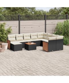 vidaXL 11-częściowy zestaw wypoczynkowy do ogrodu, poduszki czarny rattan PE Dārza mēbeļu komplekti