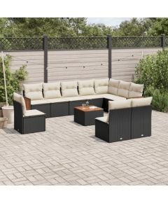 vidaXL 11-częściowy zestaw wypoczynkowy do ogrodu, poduszki czarny rattan PE Dārza mēbeļu komplekti