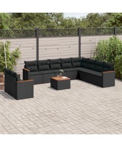 vidaXL 11-częściowy zestaw wypoczynkowy do ogrodu, poduszki czarny rattan PE Dārza mēbeļu komplekti