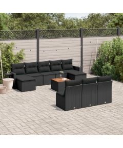 vidaXL 11-częściowy zestaw wypoczynkowy do ogrodu, poduszki czarny rattan PE Dārza mēbeļu komplekti