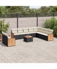 vidaXL 11-częściowy zestaw wypoczynkowy do ogrodu, poduszki czarny rattan PE Dārza mēbeļu komplekti