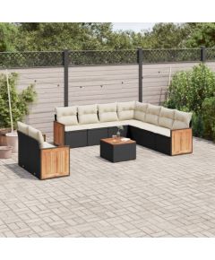 vidaXL 10-częściowy zestaw wypoczynkowy do ogrodu, poduszki czarny rattan PE Dārza mēbeļu komplekti