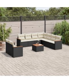 vidaXL 10-częściowy zestaw wypoczynkowy do ogrodu, poduszki czarny rattan PE Dārza mēbeļu komplekti