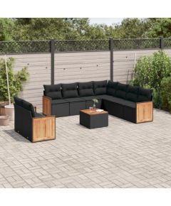 vidaXL 10-częściowy zestaw wypoczynkowy do ogrodu, poduszki czarny rattan PE Dārza mēbeļu komplekti