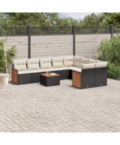 vidaXL 10-częściowy zestaw wypoczynkowy do ogrodu, poduszki czarny rattan PE Dārza mēbeļu komplekti