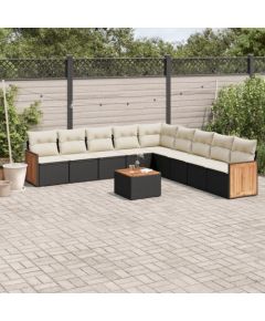 vidaXL 10-częściowy zestaw wypoczynkowy do ogrodu, poduszki czarny rattan PE Dārza mēbeļu komplekti