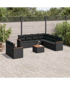 vidaXL 10-częściowy zestaw wypoczynkowy do ogrodu, poduszki czarny rattan PE Dārza mēbeļu komplekti