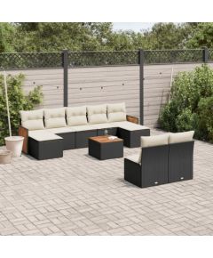 vidaXL 10-częściowy zestaw wypoczynkowy do ogrodu, poduszki czarny rattan PE Dārza mēbeļu komplekti