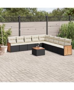 vidaXL 10-częściowy zestaw wypoczynkowy do ogrodu, poduszki czarny rattan PE Dārza mēbeļu komplekti