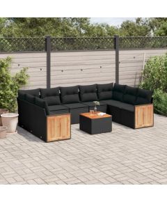 vidaXL 10-częściowy zestaw wypoczynkowy do ogrodu, poduszki czarny rattan PE Dārza mēbeļu komplekti