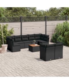 vidaXL 10-częściowy zestaw wypoczynkowy do ogrodu, poduszki czarny rattan PE Dārza mēbeļu komplekti