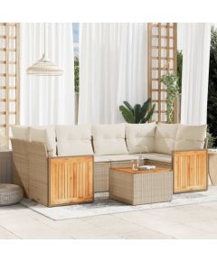 vidaXL 7-częściowy zestaw wypoczynkowy do ogrodu, z poduszkami, beżowy Dārza mēbeļu komplekti